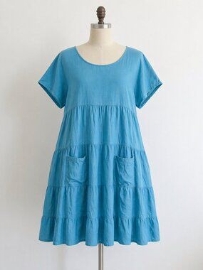 Cotton Linen Short House Dress Farm Country Cottagecore Natural Pockets